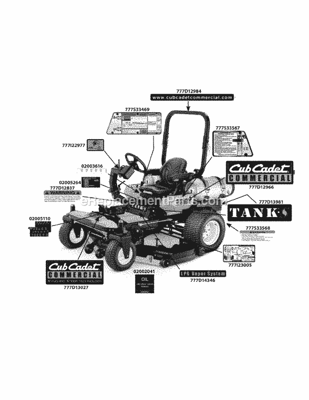Label Map Diagram and Parts List for S7237-KW 53AP8DU8750 Cub Cadet Sprayer